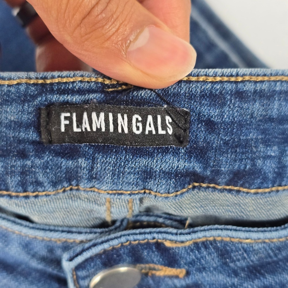 Flamingals Women 2XL Dark Wash Distressed Wide Leg Jeans 203901XHY High Rise - Picture 7 of 9